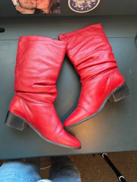 Shoes - red leather boots size 8